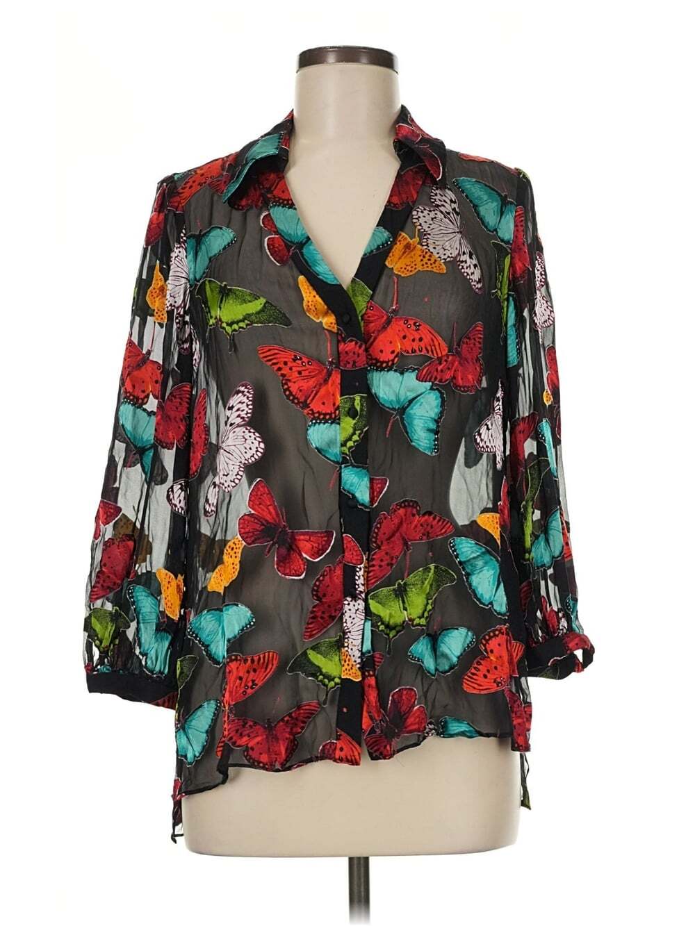 Alice + Olivia Sheila Butterfly Black Blouse Medium